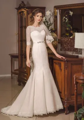 ---Collezione nuziale 2021, abito da sposa raffinato stile sirena di mezze maniche e cintura decorativa--