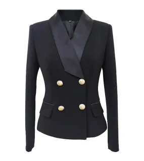 Blazer da donna Giacca da abito nuova autunno nera Giacca classica da donna con collo a scialle sottile da donna con bottoni a d