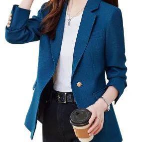 Blazer da donna solido blu kaki di alta qualità Autunno Inverno Ufficio da donna Giacca da lavoro da lavoro Giacca da donna a ma