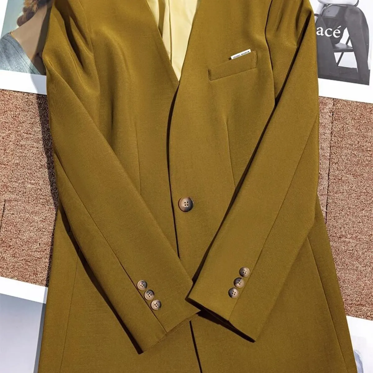 Blazer formale da donna rosa giallo per l'autunno inverno giacca da lavoro da lavoro da donna a maniche lunghe con scollo a V a