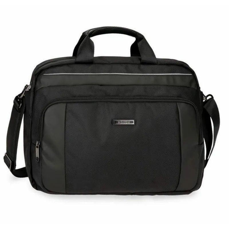 BORSA DA LAVORO E DA VIAGGIO MOVOM CLARK NERA MULTITASCHE 4 ZIP 40X30X11CM CON TRACOLLA E FASCIA AGGANCIO TROLLEY