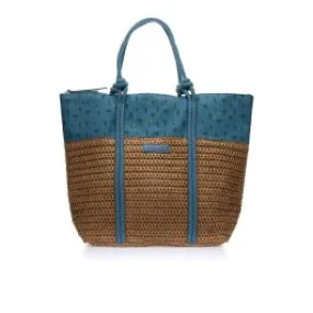 Borsa da mare blu e beige con palme