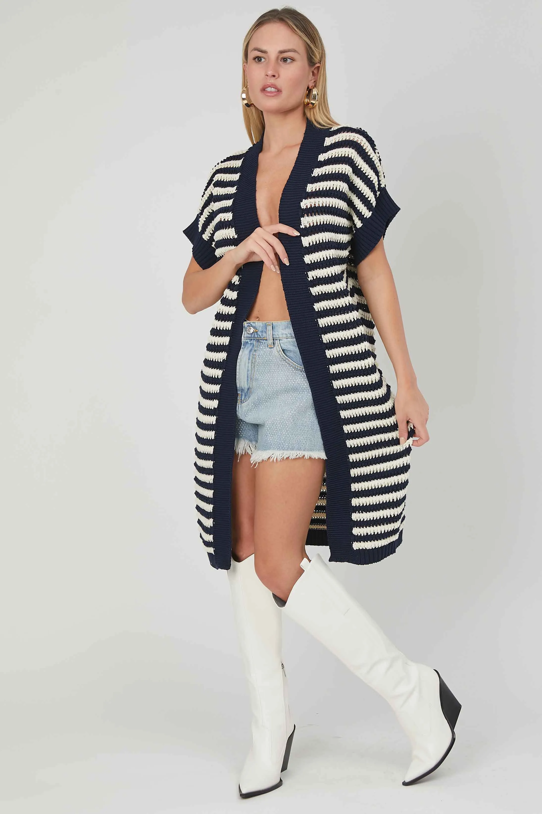 CARDIGAN LUNGO RIGHE BLACK&WHITE