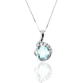 Collana Donna in Oro Bianco con Topazio Azzurro e Zirconi