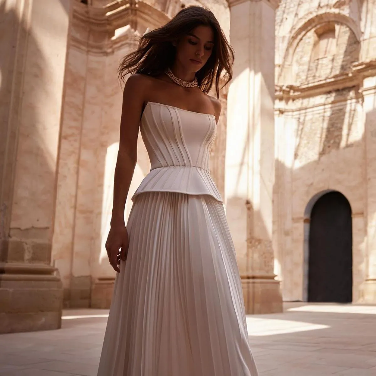 Elegante abito da sposa in raso di seta avorio di alta qualità pieghettato una linea lunga abito da sposa da giardino servizio f