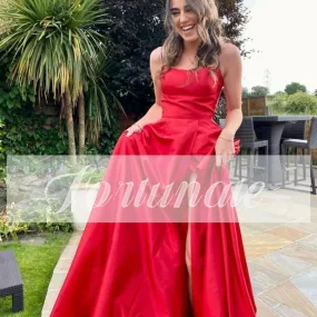 Elegante abito Quinceanera rosso con spacco laterale Abito da sera per donna senza maniche con spalline per cocktail party