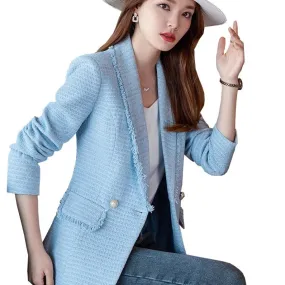 Giacca sportiva da donna rosa bianca blu autunno inverno outwear Giacca casual da donna Blazer monopetto a maniche lunghe slim d