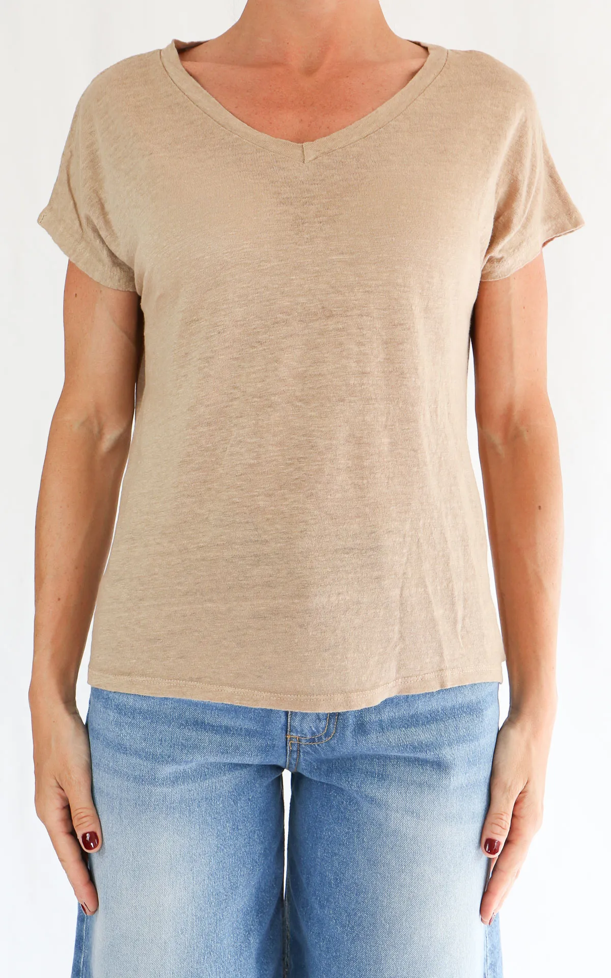 Off-on – T-shirt lino V – Beige