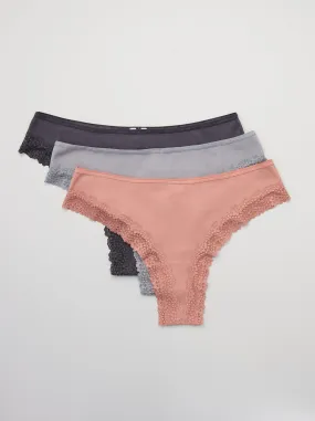 Set di 3 tanga in maglia a coste - ROSA