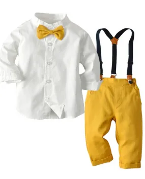 Vestiti del ragazzo del bambino Camicia bianca Pantaloni gialli 16 T Costume per bambini Ragazzi Tuta autunnale Set di abbigliam